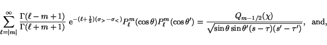 \begin{displaymath}\frac{1}{\vert{\bf x} - {\bf x^\prime}\vert} =
\frac{1}{a}\b...
...\ell^m(\cos\theta^\prime)
\ \mathrm{e}^{im(\phi-\phi^\prime)},
\end{displaymath}