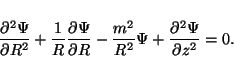 \begin{displaymath}\frac{\partial^2\Psi}{\partial R^2} +
\frac{1}{R}\frac{\parti...
...frac{m^2}{R^2}\Psi +
\frac{\partial^2 \Psi}{\partial z^2} = 0.
\end{displaymath}